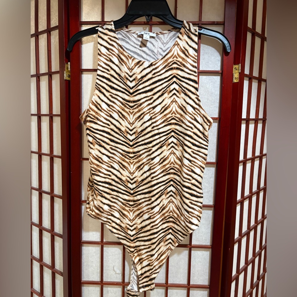 Bar III Brown and Black Tiger-Stripe Bodysuit